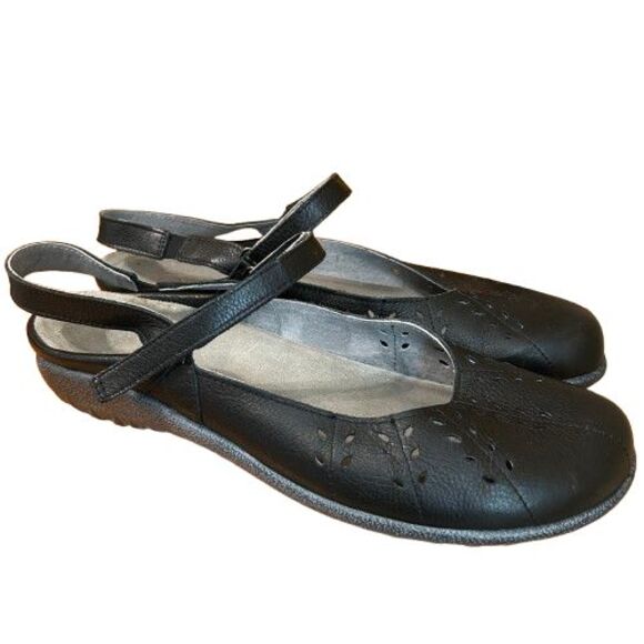 Naot Rari Slingback Mary Jane Flats Womens Size 11 11.5/ EU 42 Black Leather - Picture 1 of 7